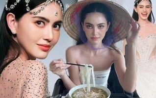 "Ma nữ đẹp nhất Thái Lan" Mai Davika đội nón lá và ăn phở Việt Nam khiến fan thích thú