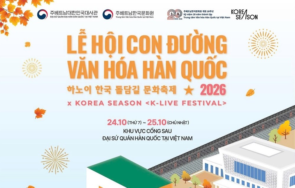 Lễ hội Con đường văn hóa Hàn Quốc 2026 & K-Live Band Festival: Điểm hẹn giao lưu văn hóa Việt Nam - Hàn Quốc giữa mùa thu Hà Nội