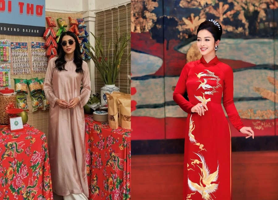 Sao Việt diện áo dài chào xuân:  Hà Tăng chọn áo suông cách tân, Jennifer Phạm thướt tha cùng sắc đỏ truyền thống