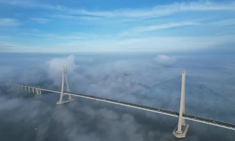Dân tình "mê mẩn" trước hình ảnh biển mây bồng bềnh trên cầu Vàm Cống (Đồng Tháp)