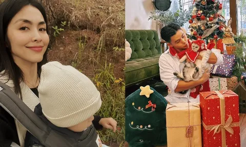 Sao Việt ngày Noel: Tăng Thanh Hà cõng con trekking Đà Lạt, Jun Phạm đón Noel "đặc biệt" tại nhà