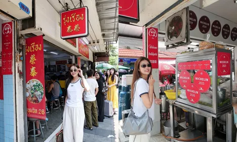 Thiên Ân – Kỳ Duyên xếp hàng thưởng thức quán mì Michelin bình dân “gây sốt” Bangkok