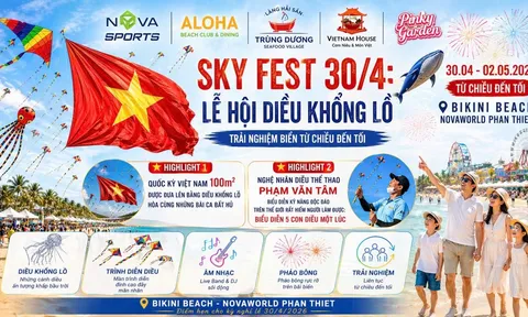 Đại kỳ 100m² bay cao trên bầu trời biển NovaWorld Phan Thiết mừng ngày thống nhất