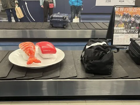 Sân bay Oita “gây sốt” với băng chuyền hành lý sushi khổng lồ