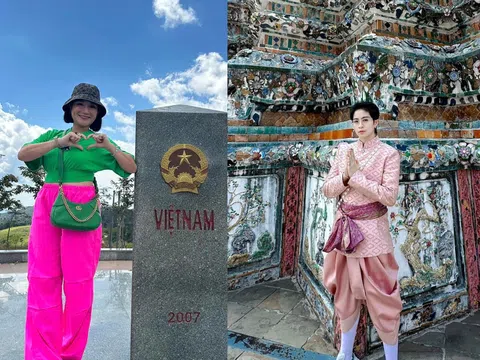 Sao Việt đi du lịch: Cát Tường check-in ngã ba Đông Dương, Gil Lê “thần thái” tại xứ Chùa Vàng